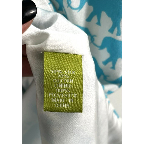 Elizabeth McKay Silk Blend Elephant Dress Aqua Tunic Sheath Size 8 Resort Preppy - Picture 12 of 13